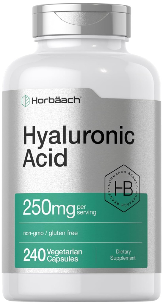 Horbäach Capsules d'acide hyaluronique : 250 mg 240 Nombre : Supplément sans OGM et sans gluten