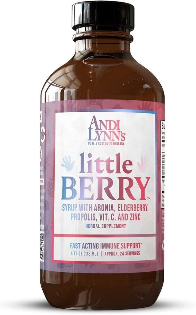 Andi Lynn’s LittleBerry, Elderberry Syrup für Kinder - Bio Vitamin C & Zink, Kräuterergänzung - Fast-Acting Immununterstützung, 4oz - Pure Elderberry Syrup für Kinder Wellness