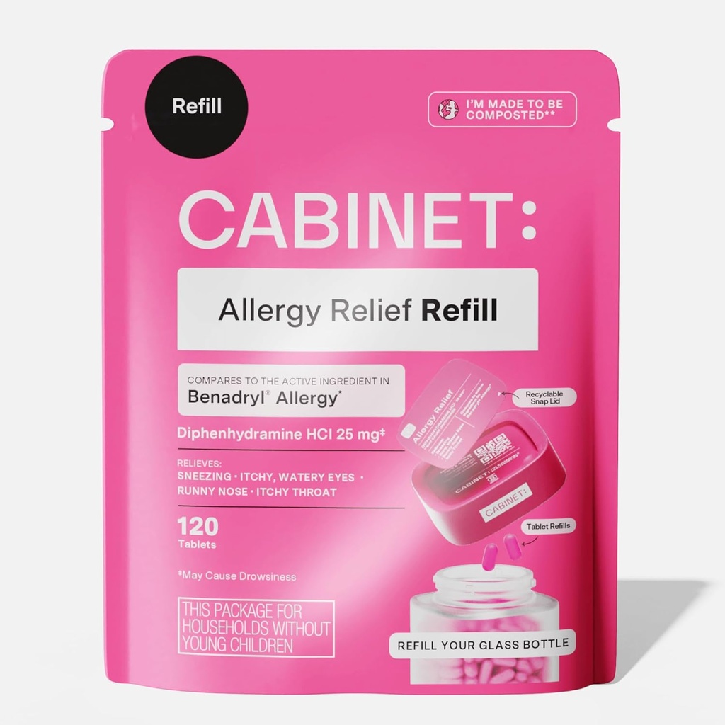 Kabinett: Diphenhydramine 25mg Allergie Relief Antihistamin Tabletten für Allergien, Hay Fever und Runny Nose, 120 Tabletten (Refill Pouch)