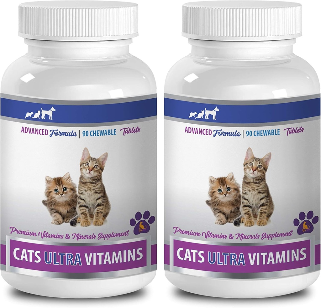 cat Wellness Treats - Ultra Vitamins for Cats - Healthy Minerals and Vitamins Formula - Chews - Calcium for Cats - 2 Bottles (180 Treats)