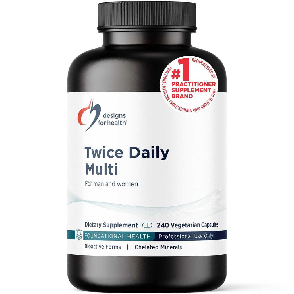 Designs für Gesundheit Methyliertes Multivitamin für Frauen und Männer - zweimal täglich Multimineral Supplement & Multivitamin Ohne Eisen + Methyliertes B12 und Folat, Vitamin C, K, D, E + Mehr (240 Kapseln)