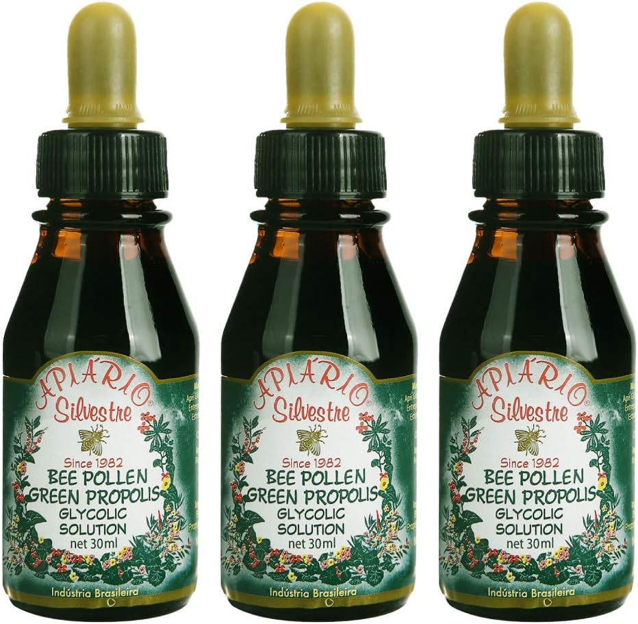 3 Flaschen von Apiario Silvestre Bee Pollen & Brasilien Green Bee Propolis Liquid - Glycolic Extract-Non Alcoholic, Wax Free, Sugar Free