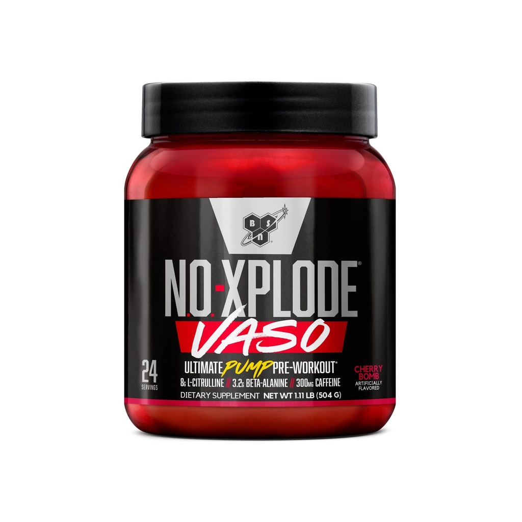 BSN N.O.-XPLODE Vaso Pre Workout Pulver mit 8g L-Citrulline und 3,2g Beta-Alanin und Energie, Geschmack: Kirsche Bombe, 24 Portionen