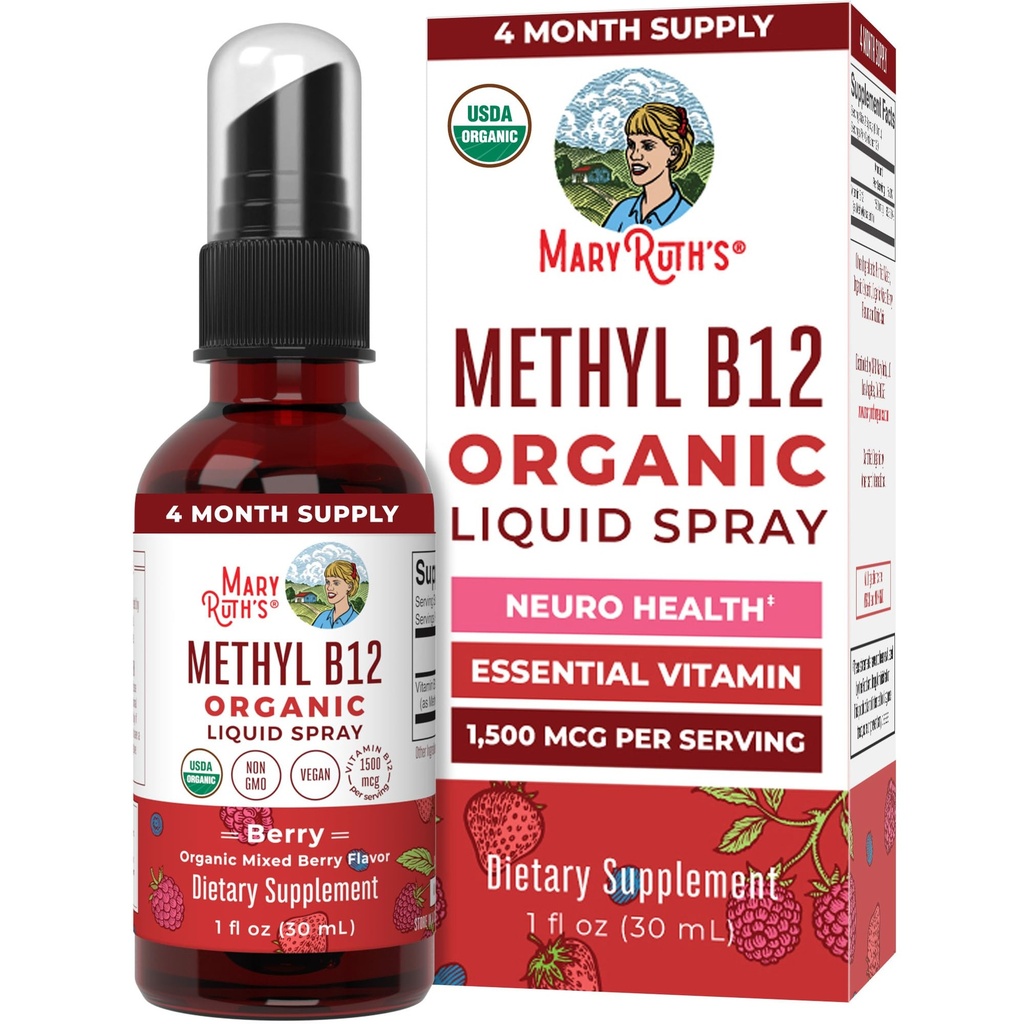 MaryRuth Organics Vitamin B12 Flüssiges Spray | Vegan, Non-GMO, Gluten-Free | USDA Organic Supplement | Energie & Nervous System Unterstützung | B12 Vitamine für Frauen & Männer | 1.500 mcg | 1 Fl Oz