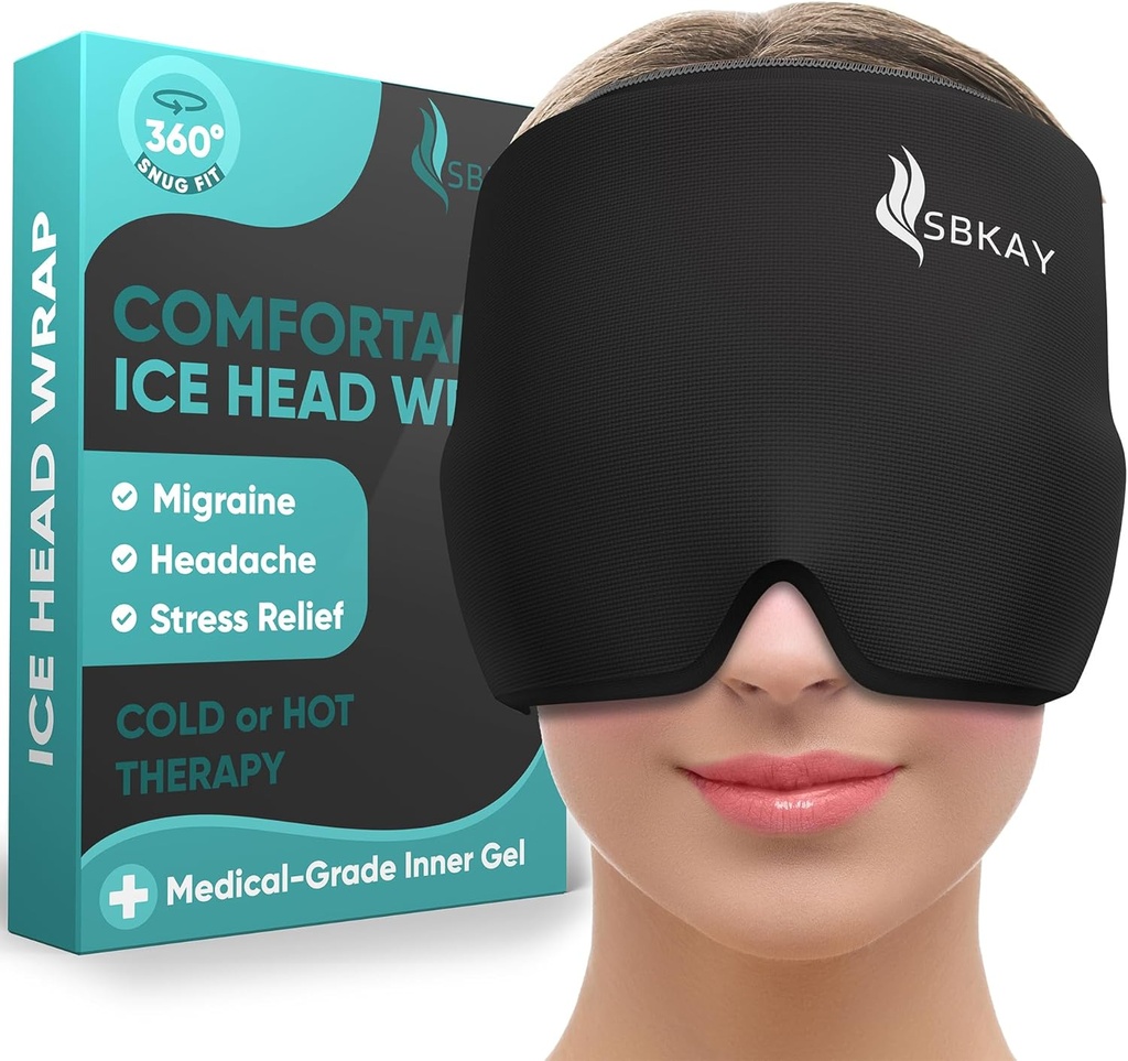 Capuchon confortable de soulagement des maux de tête de la migraine - Enveloppe de tête de glace de migraine avec forme à 360° Conception de montage - Gel Ice Cap - Thérapie naturelle chaude ou froide Pour les maux de tête, tension, yeux puants, stress -One Size convient à tous