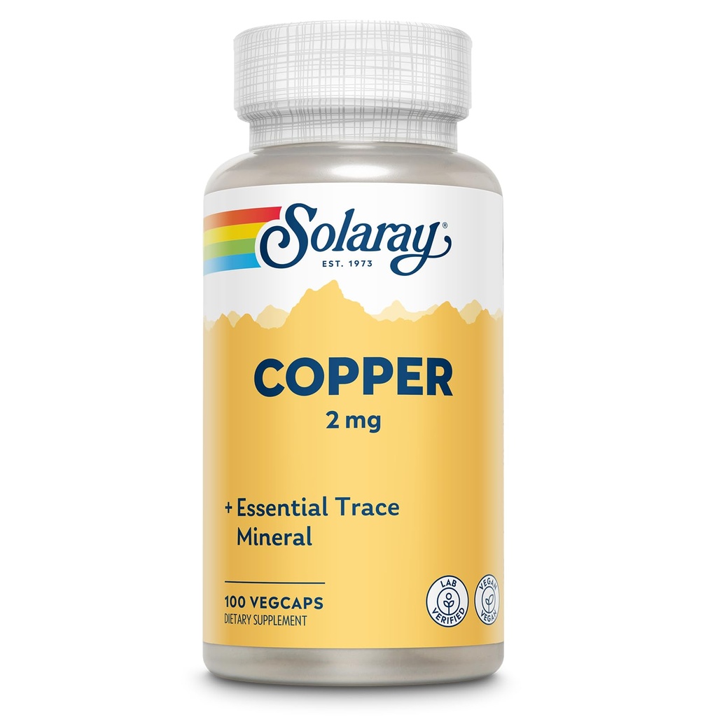 Solaray Cuivre 2 mg de solution pour la formation de globules rouges sains, le soutien de la fonction immunitaire et nerveuse