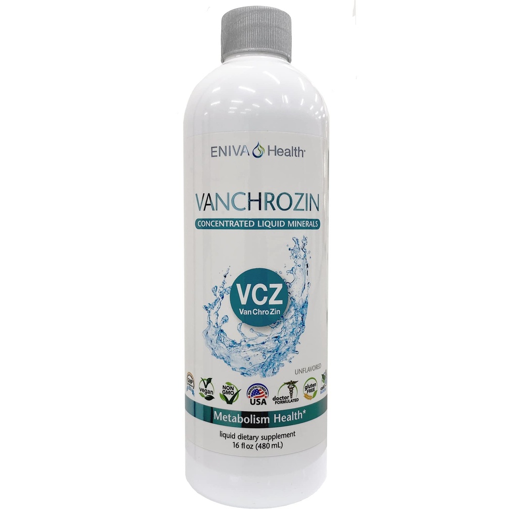 Eniva Health VANCHROZIN Liquid Ionic Minerals Supplement, Vanadium, Chrom & Zink, Diabetic Friendly, 16 Fl Oz, 96 Servierungen