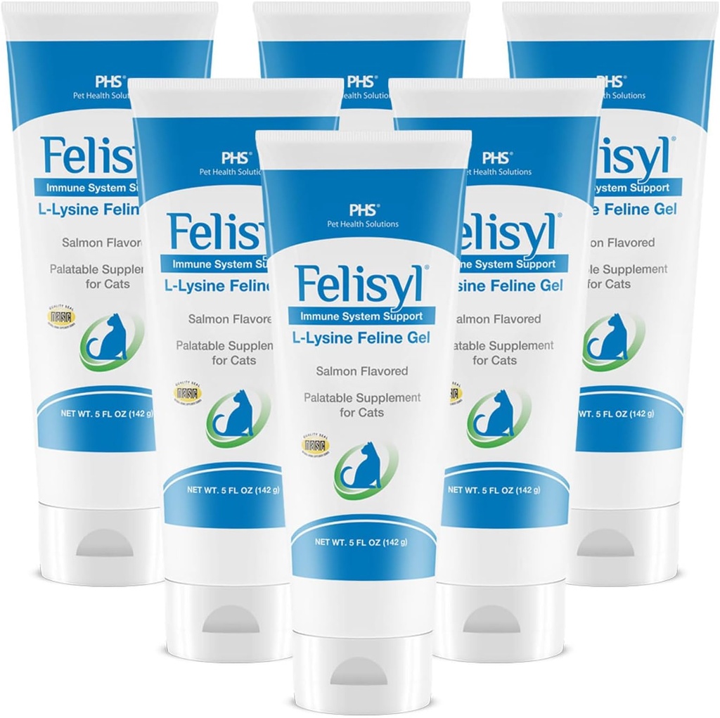 L-Lysine Gel für Katzen (5oz) – unterstützt Immun-, Atem- und Augengesundheit. Eases Sneezing, Runny Nose und Watery Eyes. Tasty Salmon Flavor - Made in The USA (6 Pack)