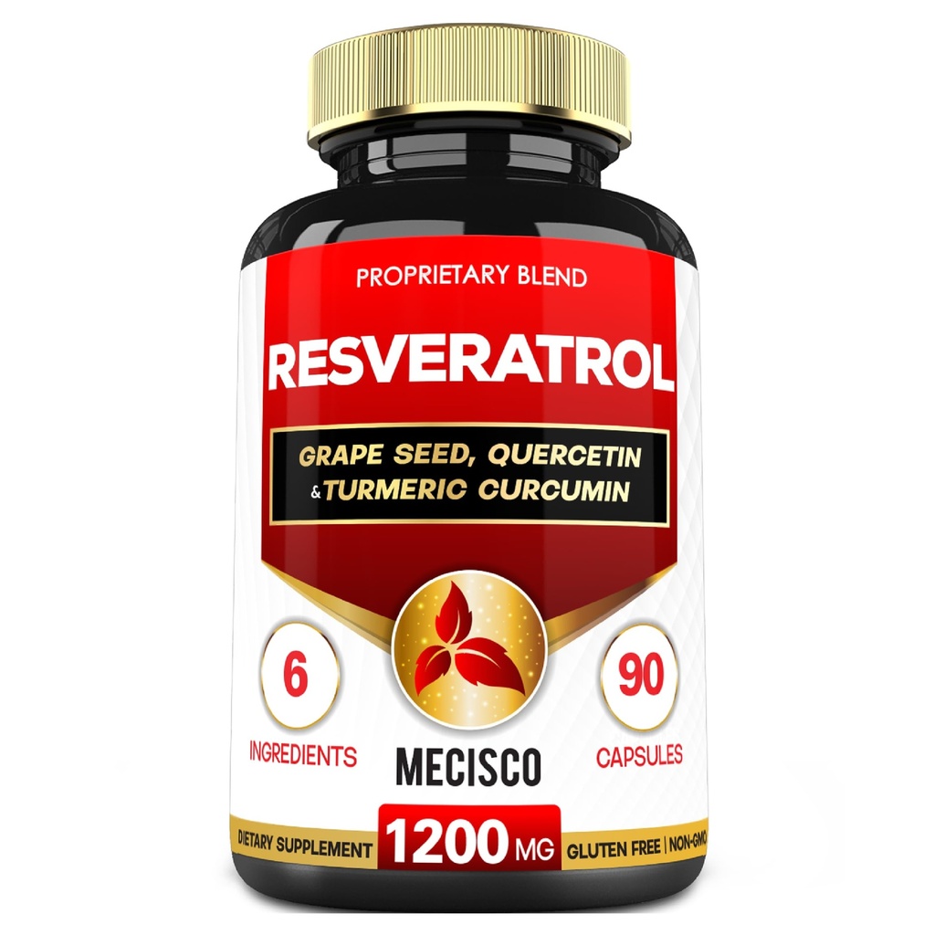 Trans-Resveratrol-Ergänzung mit Grape Seed, Milchdistel und mehr - Resveratrol - 6 Kräuter-Unterstützung für Immunsystem, Herz-Gesundheit, Körper-Management - 90 Kapseln