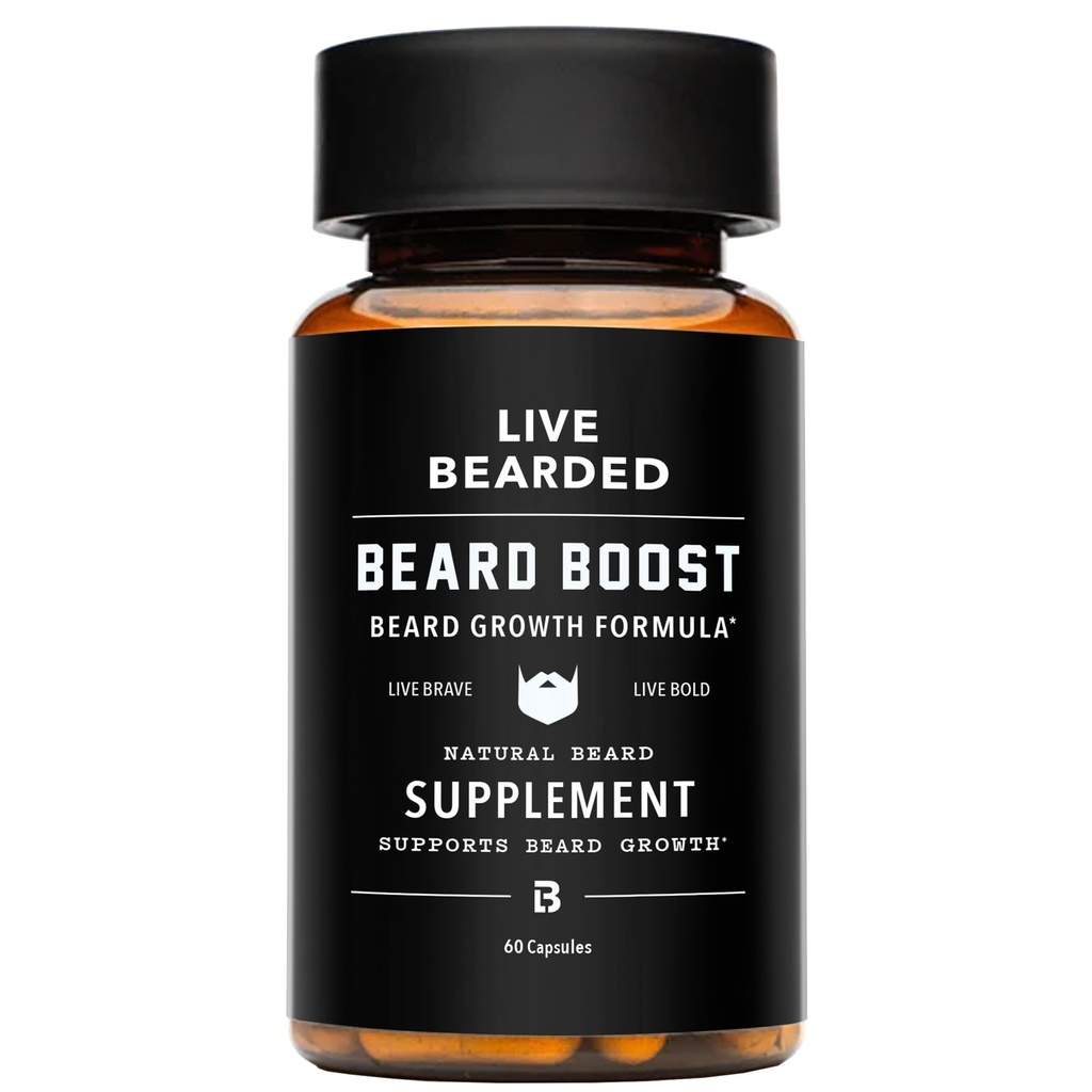 Boost de la barbe vivante - Vitamines de croissance de la barbe pour les hommes avec biotine, collagène, silice, racine Fo-Ti - Croissance faciale des cheveux pour les hommes, fabriqués aux États-Unis
