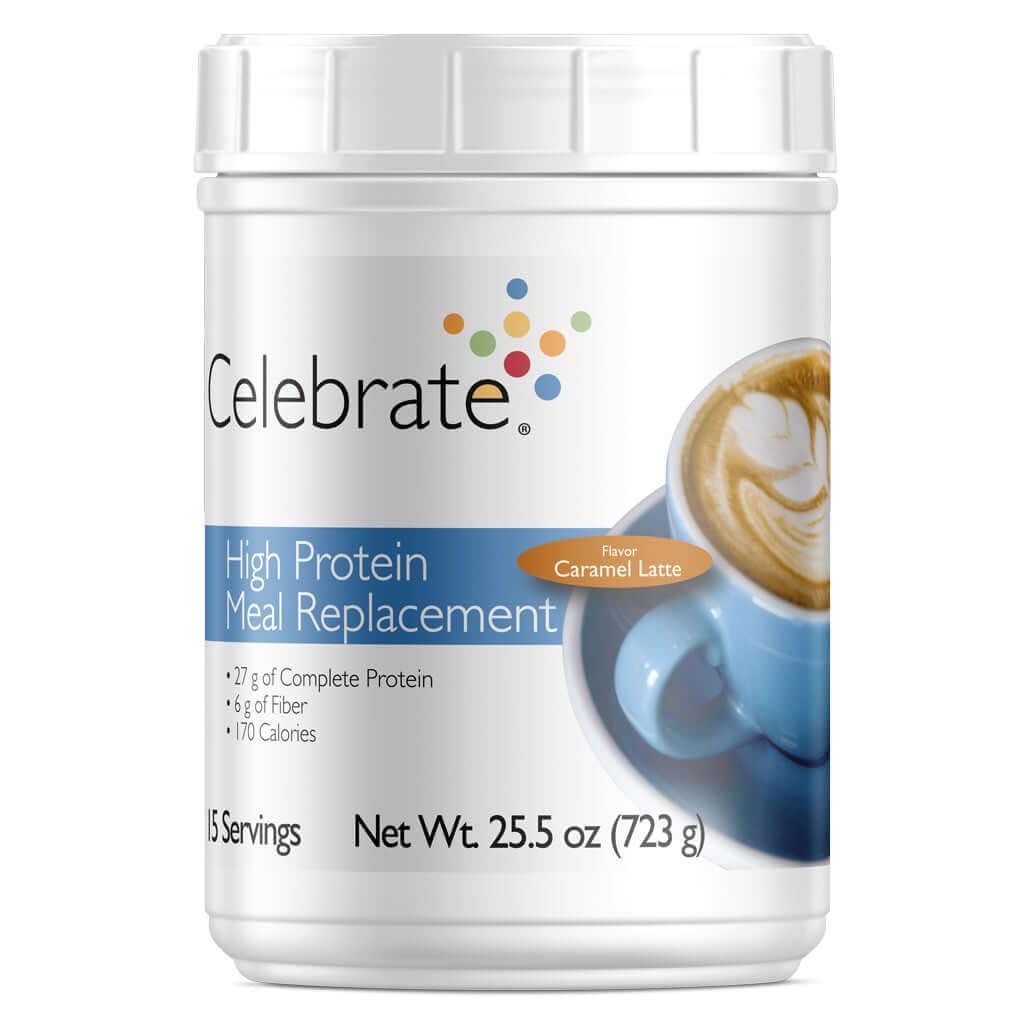 Célébrez les vitamines substitut de repas à haute teneur en protéines, 27 g Poudre de protéines, 6 g de fibre, Pour les patients de chirurgie post-mariatique, Caramel Latte, 15 portions