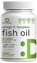 Omega-3-Fischöl-Ergänzungen, 3.000 mg pro Portion, 240 Softgels - EPA 1.200 mg + DHA 900 mg - stoßfreie Pillen, Zitrone aromatisiert, Wild gefangen - Gehirn & Herz Unterstützung - Quecksilberfrei, Nicht-GVO