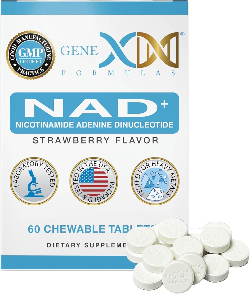 Genex Formulas 500mg NAD+ Chewable Tablets (60 Tablets - 30 Servings) | Actual NAD (Nicotinamide Adenine Dinucleotide Actual) Not a Precursor - Non-GMO, Vegetarian