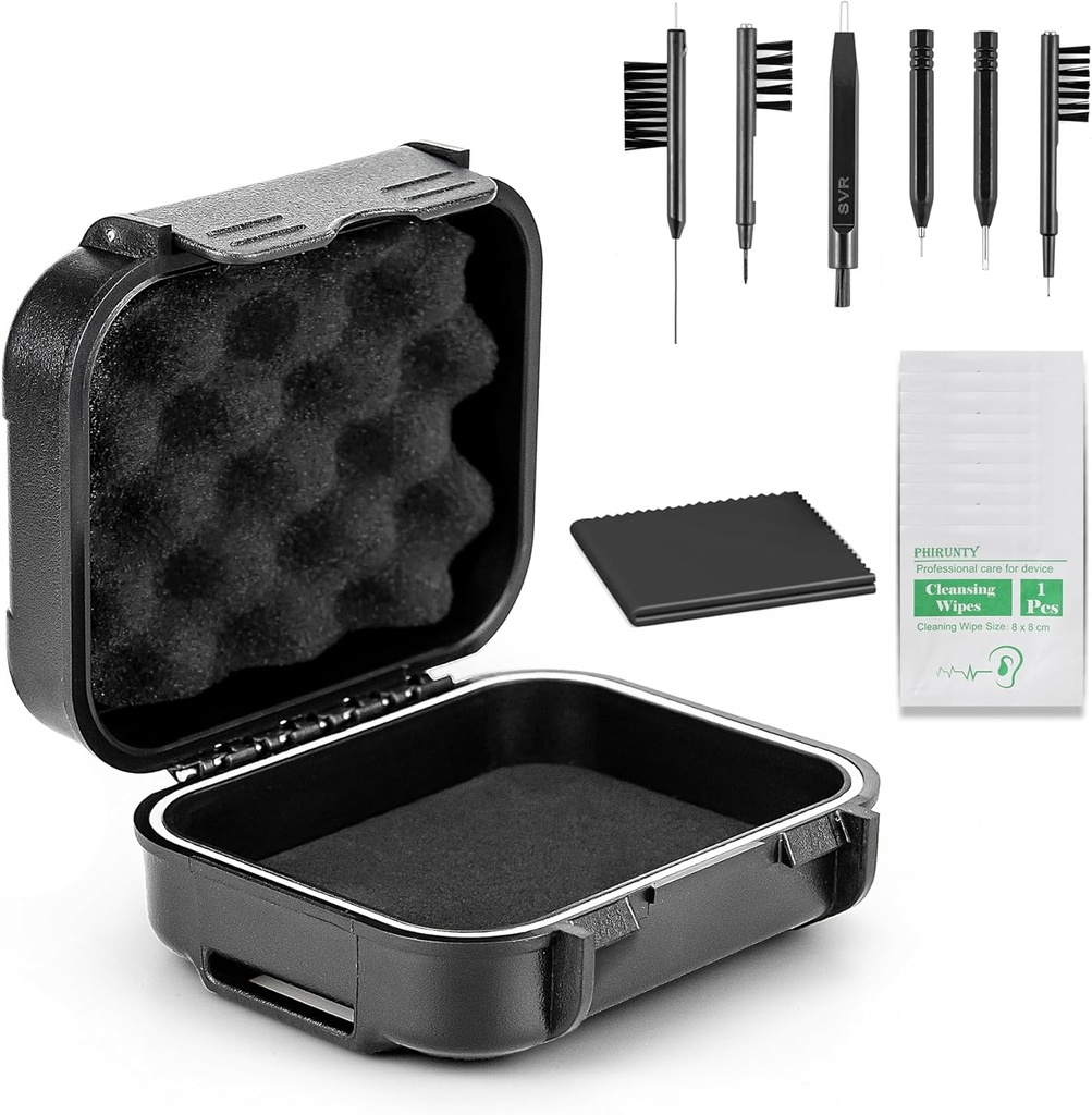 18 Stück Set High Seal wasserdicht Hörgerätegehäuse mit extrahierbaren Schwamm, Drop-Proof, Shock-Proof und Crush-Proof Aufbewahrungsbox, Hörgeräte Zubehör mit Reinigungskits Reinigungswerkzeug