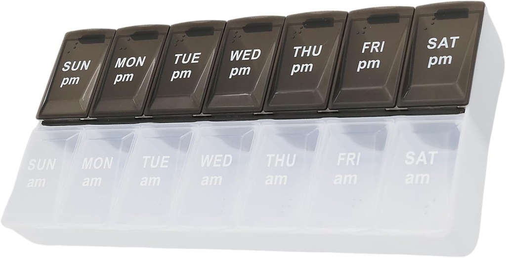 Pill hebdomadaire de 7 jours AM PM Organisateur, ShysTech Grande Pill Case Box pour pilules/vitamine/Suppléments/médication (noir/blanc)