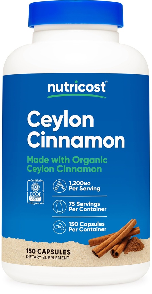 Nutricost Organic Cinnamon (Ceylon Cinnamon) 1.200mg Servieren, 150 Kapseln - Glutenfrei, Non-GMO