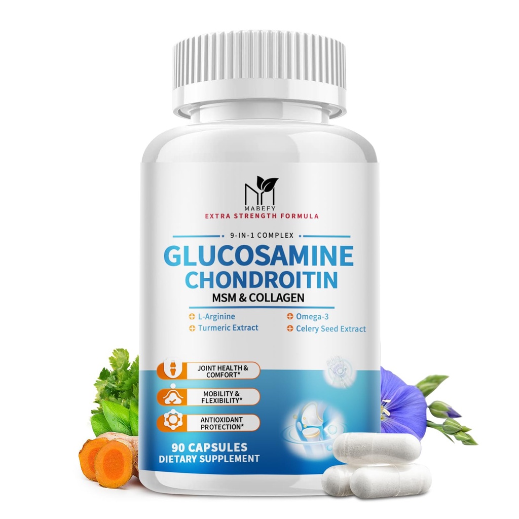 Glucosamin Chondroitin Kapseln 1500mg mit MSM, Collagen, Turmeric - Joint Support Supplement für Männer und Frauen, Joint Health Antioxidant Support, 90 Kapseln