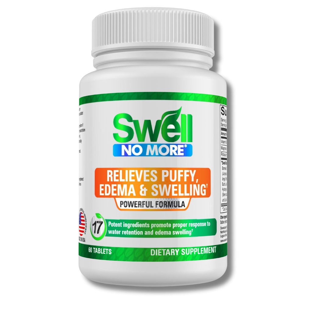 SwellNoMore Natural Supplement Reduziert Wasserretention, Bloating, Puffy Eyes, Geschwollene Füße, geschwollene Beine, geschwollene Knöchel und andere Arten von Edema & Swelling, Fast & Naturally -1 Flasche (1 Monat Versorgung)