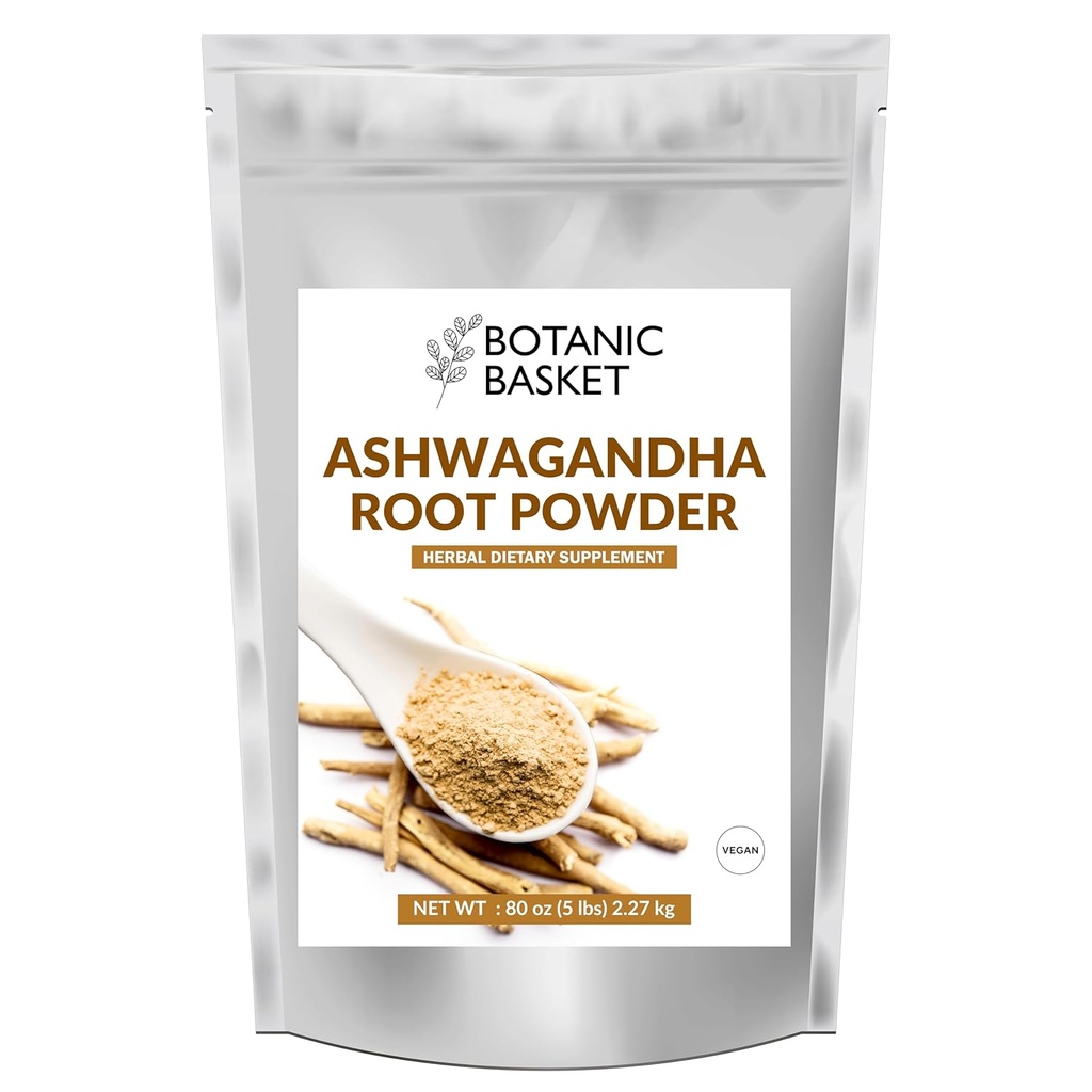 Panier botanique Ashwagandha poudre de racine 5 livres, pas de remplissage, pas d'additifs, hautement purifiés.