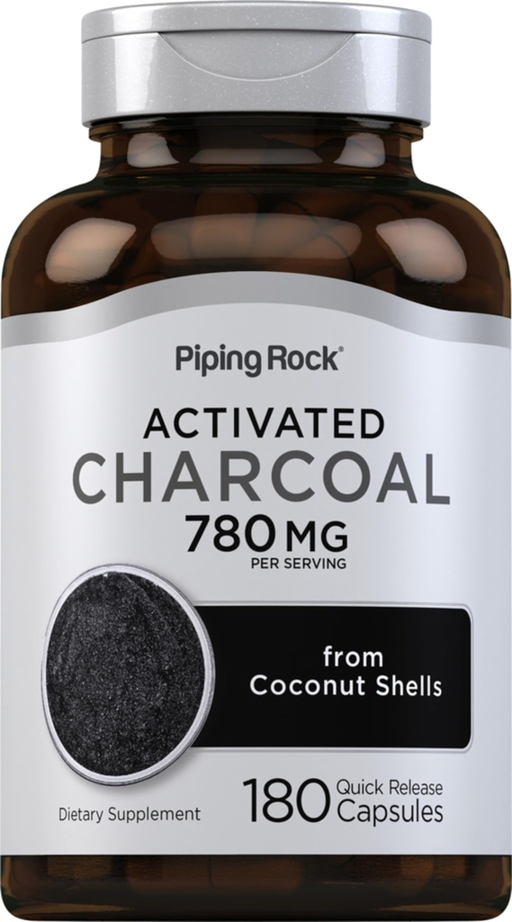 Piping Rock aktiviert Charcoal Pillen | 780 mg | 180 Kapseln | aus Kokosnussschalen | Non-GMO, Glutenfreie Ergänzung