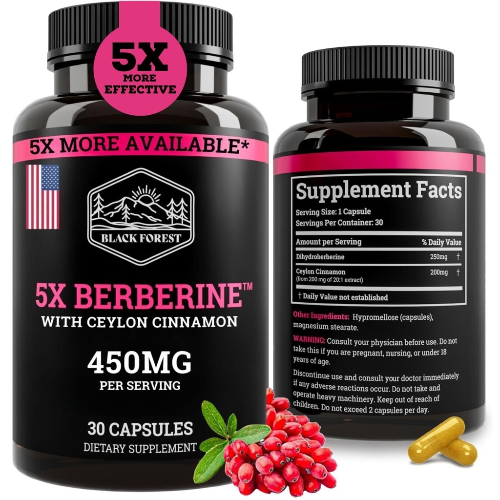 Black Forest 5X Berberine a Dihydroberine Supplement (Super Berberine Jetzt 5X Mehr Effektive Than Regular Berberine HCL) Best Dihydroberine mit Ceylon Cinnamon - Ähnlich wie Berberine Phytosome