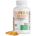 Bronson Super B100 Complexe de vitamine B à libération prolongée contient toutes les vitamines B (vitamine B1, B2, B3, B6, B9 - acide folique, B12), 120 comprimés