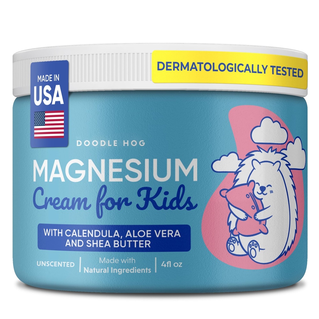 DOODLE HOG Magnesium Cream für Kinder - Beruhigendes Relief und Relaxation mit Calendula, Aloe Vera, Shea Butter - Topal Magnesium Cream for Sleep - USA Made - (4 oz, Unscented)