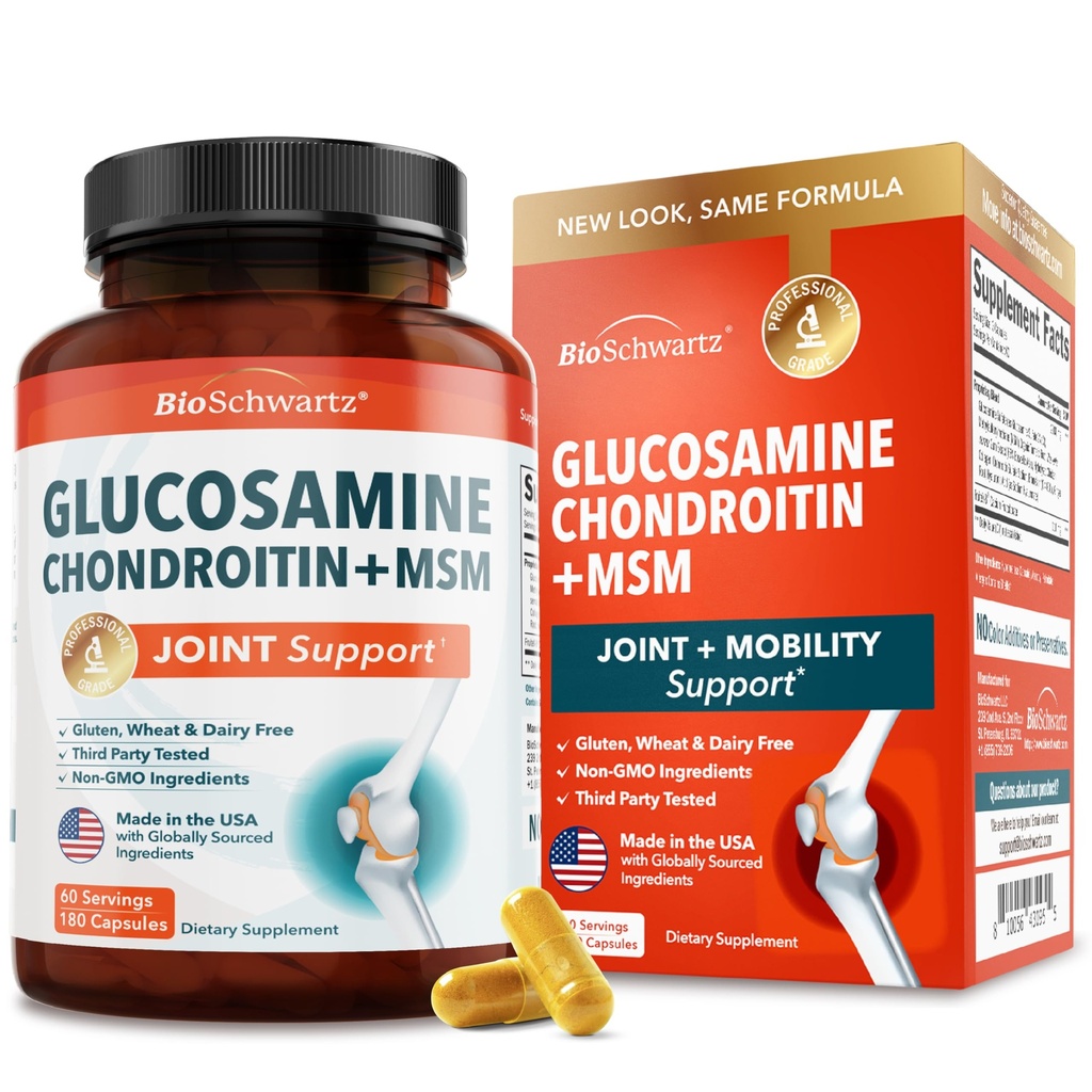 Glucosamin Chondroitin MSM Joint Support Supplement - Collagen Peptides, Turmeric and Ginger, Hyaluronsäure, Glucosamine Chondroitin Sulfat für Joint Comfort - Glutenfrei, Non GMO, 180 Kapseln