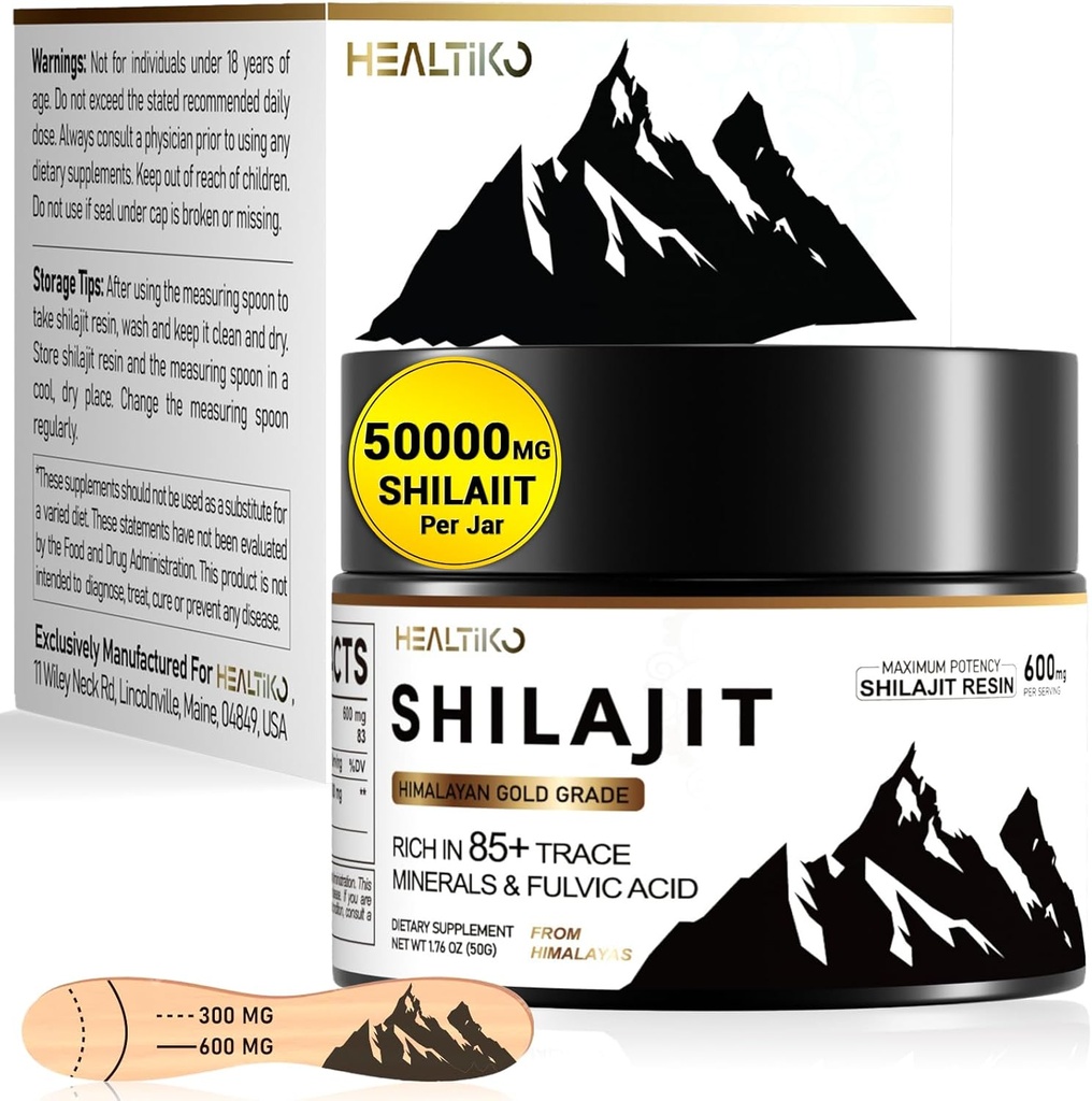 Shilajit Resin, Himalayan Shilajit Organic - 600mg Potency Gold Grade, Shilajit für Männer & Frauen mit 85+ Trace Minerals & Fulvic Acid, für Energie, Immunität & Stärke, 83 Servieren (50g)