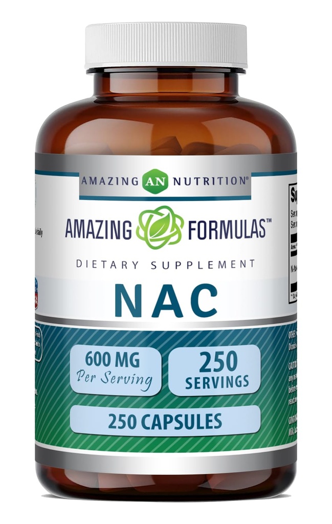 Amazing Formulas NAC (N-Acetyl-L-Cysteine) Supplement | 600 Mg per Serving | 250 Capsules | Non-GMO | Gluten Free | Made in USA