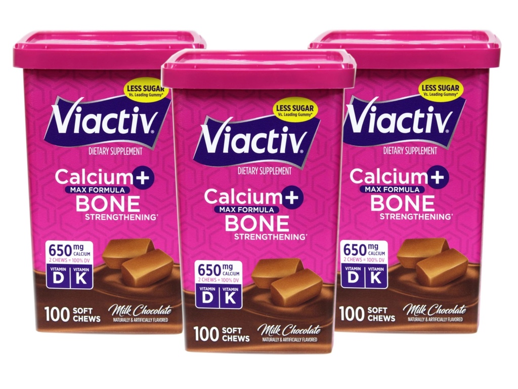 Viactiv Max Formel Kalzium +Vitamin D3 Beilage für Knochengesundheitsmilchschokolade, 100 Weichkäse - 3 Packung
