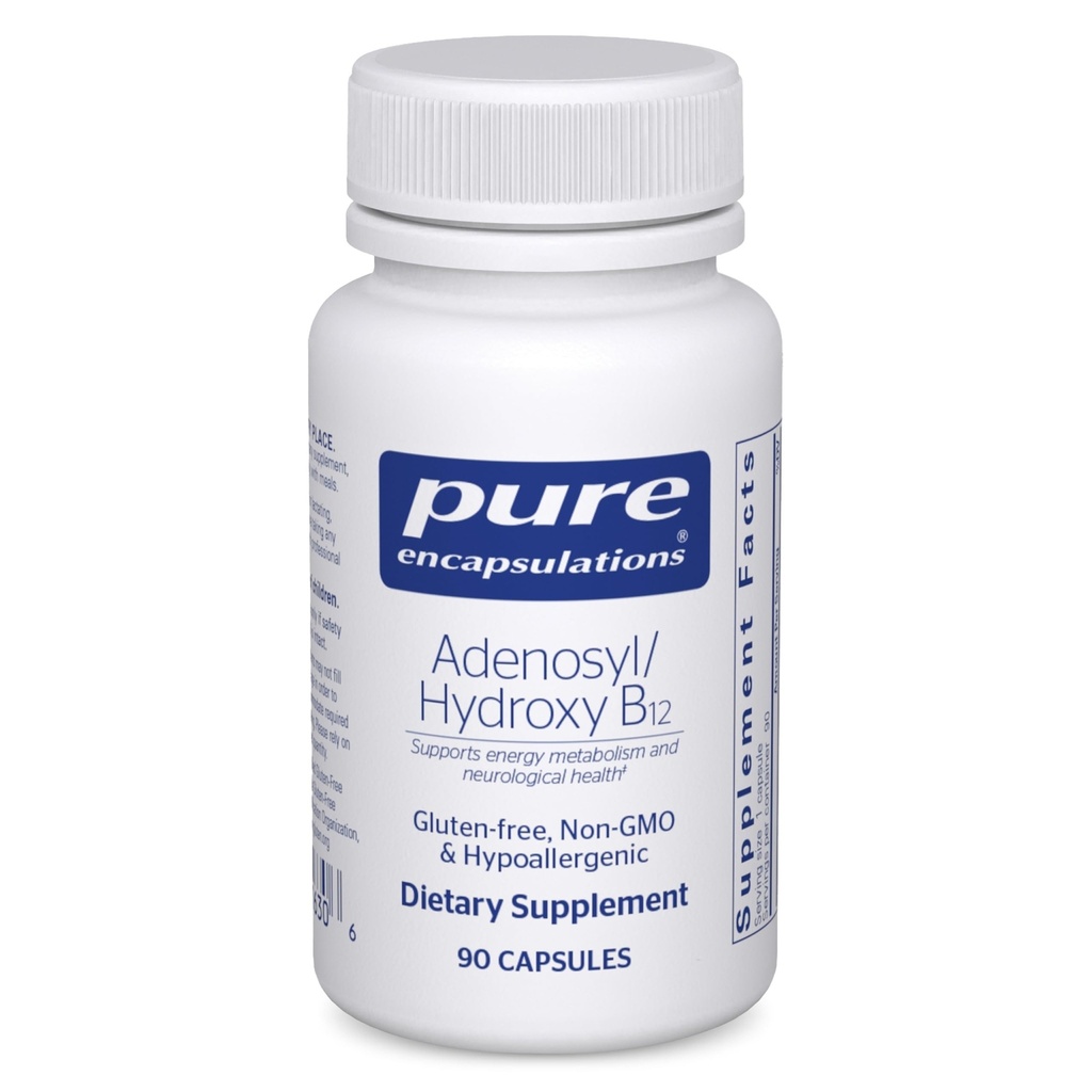 Encapsulations pures Adenosyl/Hydroxy B12 90's - Vitamine B à haute capacité - pour le métabolisme énergétique et le soutien neurologique* - Supplément de soutien cérébral* - Sans végétalien et sans gluten - 90 capsules