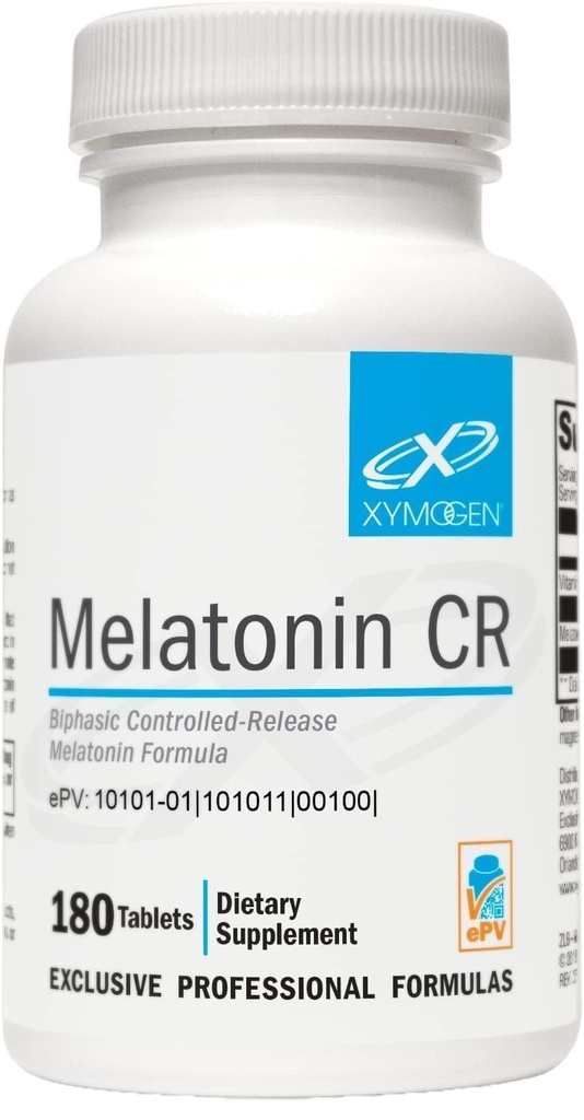 XYMOGEN Melatonin CR - Time Release Melatonin 5mg Supplement mit Vitamin B6 - Nighttime + Immununterstützung - Biphasische Lieferung gibt schnell dann Steadily (180 erweiterte Release Tabletten)