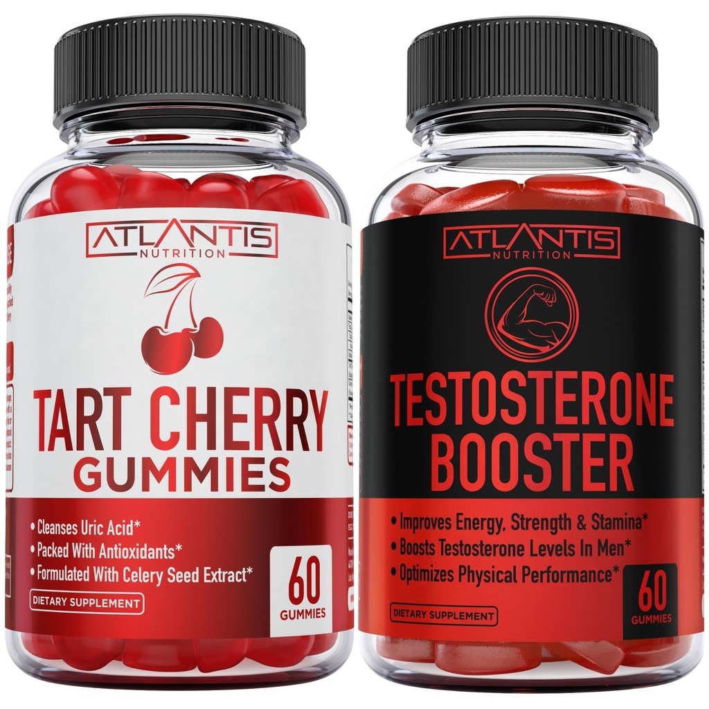 Atlantis Nutrition Tart Cherry 60 Gummies + Booster de testostérone 2-pack (120 Gummies)