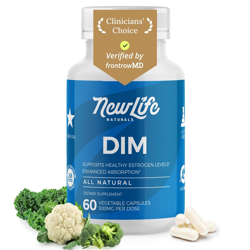 NewLife Naturals DIM Supplement 300mg for Women & Men - Hormonal Acne, Estrogen Balance, Menopause Support- with Bioperine - 60 Day Supply