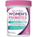 Recettes de médecin Probiotiques pour les femmes, les prébiotiques biologiques et les probiotiques, 70 milliards CFU, 10 souches, plateau stable, 30 capsules