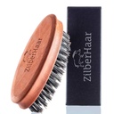 ZilberHaar Pocket Mustache und Bartbürste - Stiff Boar Bristles Small Brush - Perfect Beard Grooming Tool - Relieves Bart Itch - Short und Medium - Made in Europe