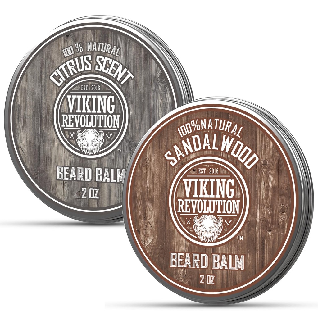 Viking Revolution Citrus and Sandalwood Baume - Beurre à l'huile d'argan, adoucissant avec l'huile de jojoba, hydratant avec cire d'abeille - cire pour les hommes avec beurre de mangue (2oz, 2 pack)