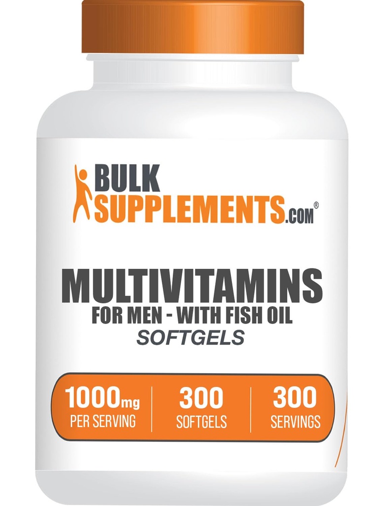 BulkSupplements.com Multivitamine pour les hommes Softgels - Supplément multivitamine quotidien, multiminérale pour les hommes avec huile de poisson - sans gluten, 1 Softgel par portion (1000mg), 300 Compte (paquet de 1)