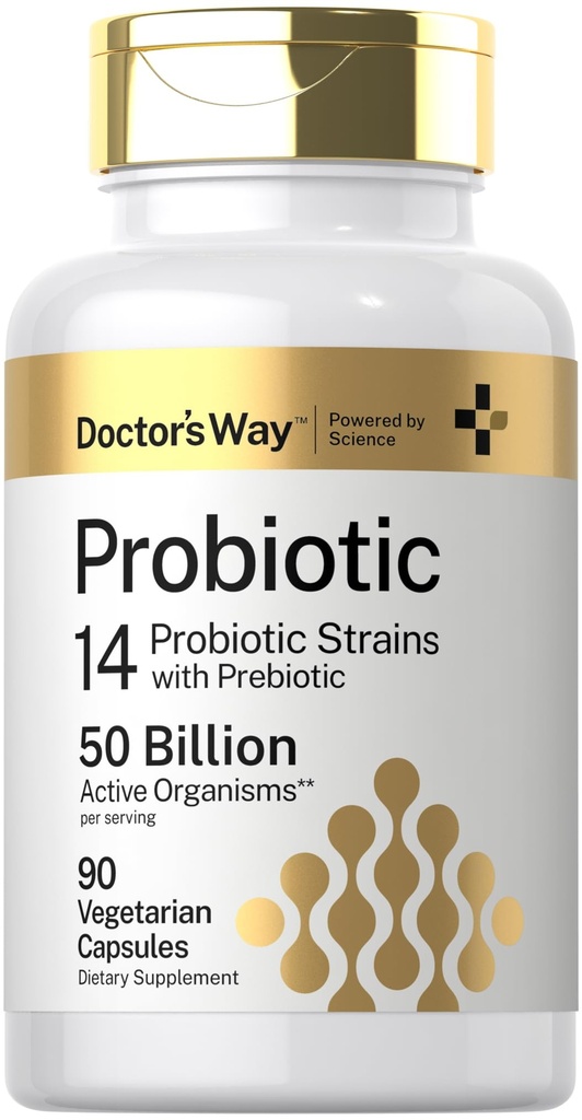 Doctor's Way Probiotic Supplement: 50 milliards d'organismes actifs: 90 capsules: 14 souches avec prébiotique: pour les hommes et les femmes: Végétarien, Non-OGM, Sans gluten