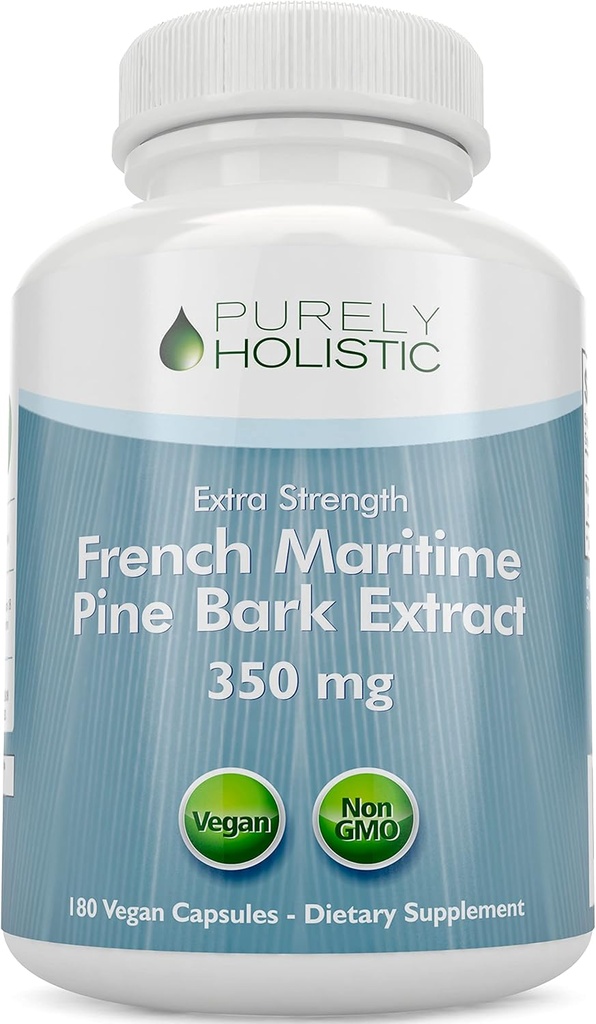 Extrait d'écorce de pin purement holistique 350mg 180 Capsules de végétaliens 95% Proanthocyanidines - Extrait d'écorce de pin Maritime française - Supplément antioxydant sans OGM et pesticides