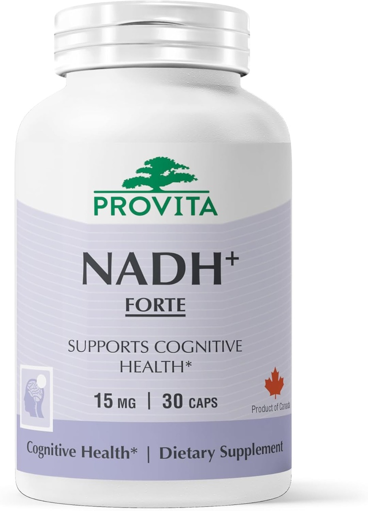 PROVITA NADH+ Forte | Kognitive Unterstützungsergänzung mit NADH, Coenzym Q10 & Chlorophyll | Energieunterstützung, Fokus, Mental Clarity & Gehirn Gesundheit | Vegan Kapseln | Hohe Absorption Cellular Formel