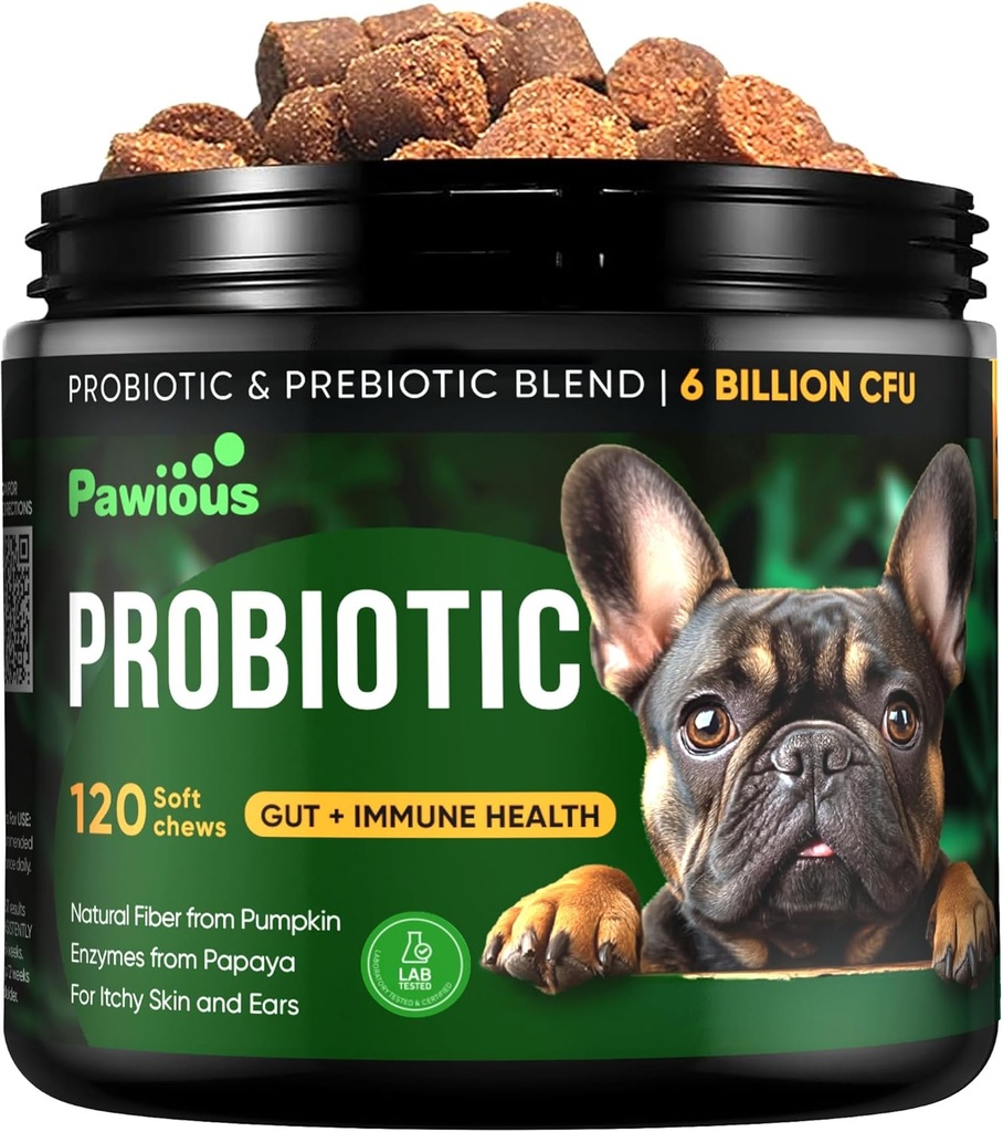 Probiotika für Hunde - Verdauungsenzyme Gut Flora, Verdauungs-Gesundheit, Immunsystem - Durchfall-Unterstützung, juckende Haut, Allergien - Kürbis, Flaxseed Meal, Papaya Powder - Probiotic Chews für Hunde