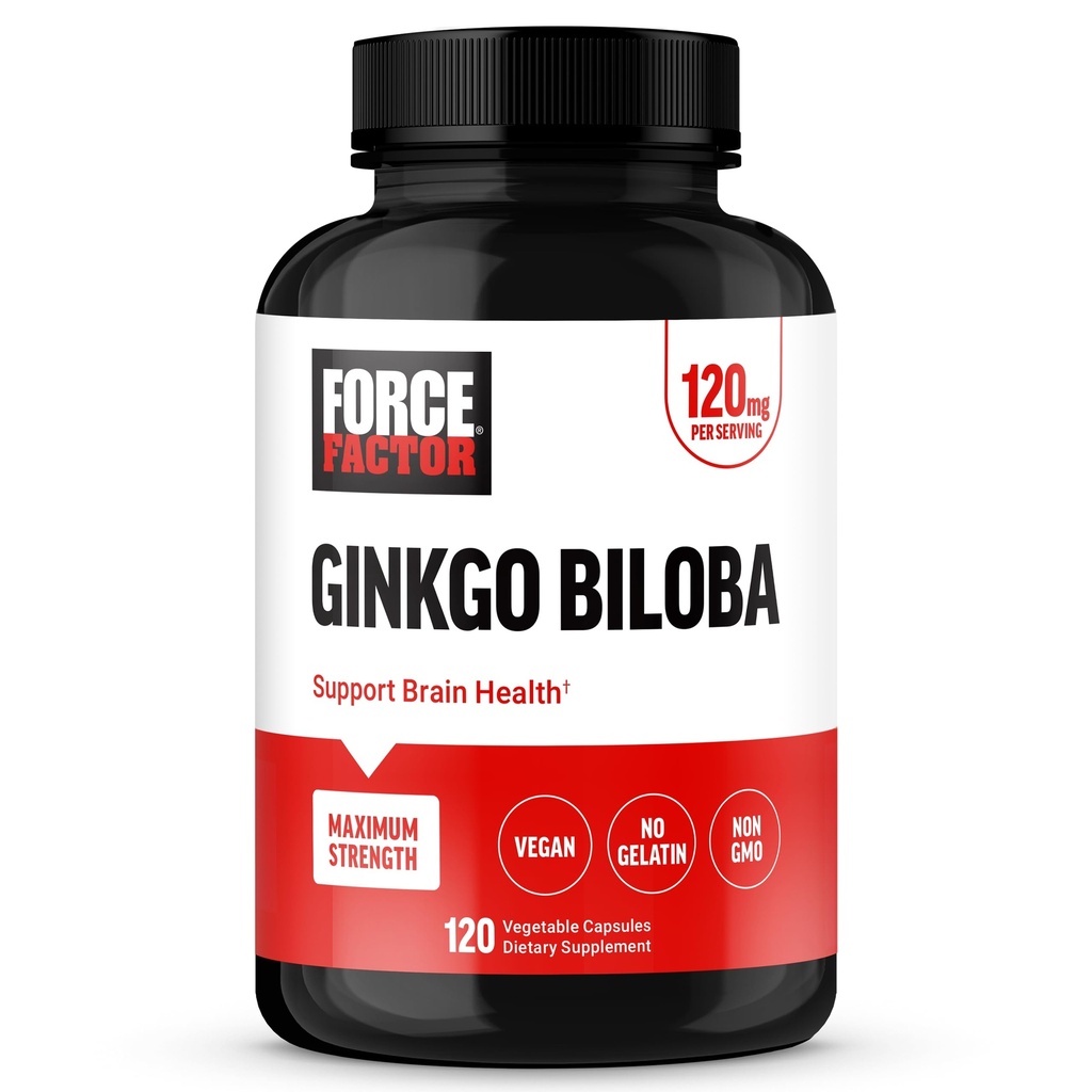FORCE FACTOR Ginkgo Biloba 120mg, Brain Health Supplement für Erwachsene, maximale Stärke Ginko Brain Unterstützung und kognitive Ergänzung, Vegan, Non-GMO, 120 Kapseln