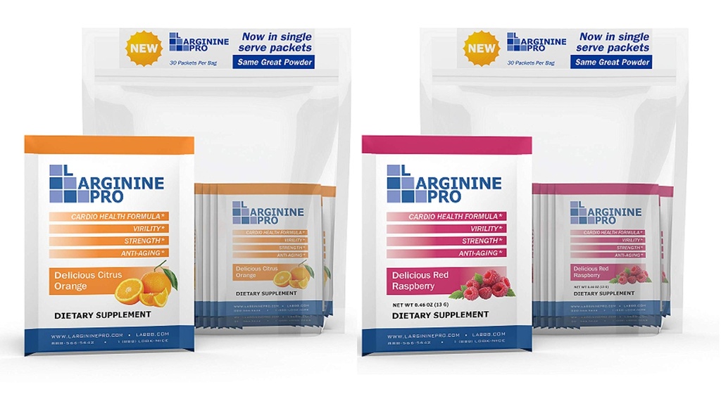 L-ARGININE PRO Ergänzung Pulver | 60 Packungen Single Serve Reisegröße | 5500mg L-Arginin Plus 1100mg L-Citrullin, Himbeer & Orange