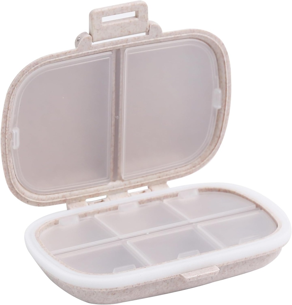 8 Compartments Travel Pill Organizer, Daily Pill Case Small Pill Box für Pocket Purse, Tragbare Pille Container Medizin Vitamin Organizer (Khaki)
