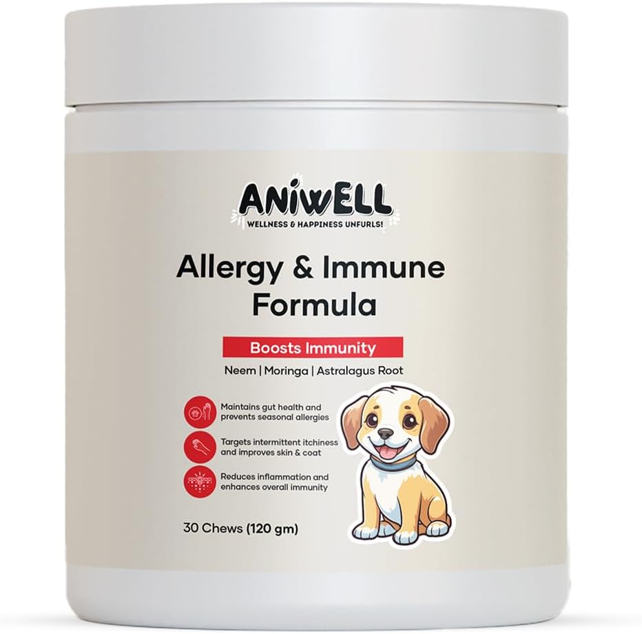 Allergy & Immune Support Chews for Dogs – Powered by Astragalus Root & Linseed C3 – Promote le soulagement de l'allergie saisonnière, Gut & Santé Digestive – Chews doux