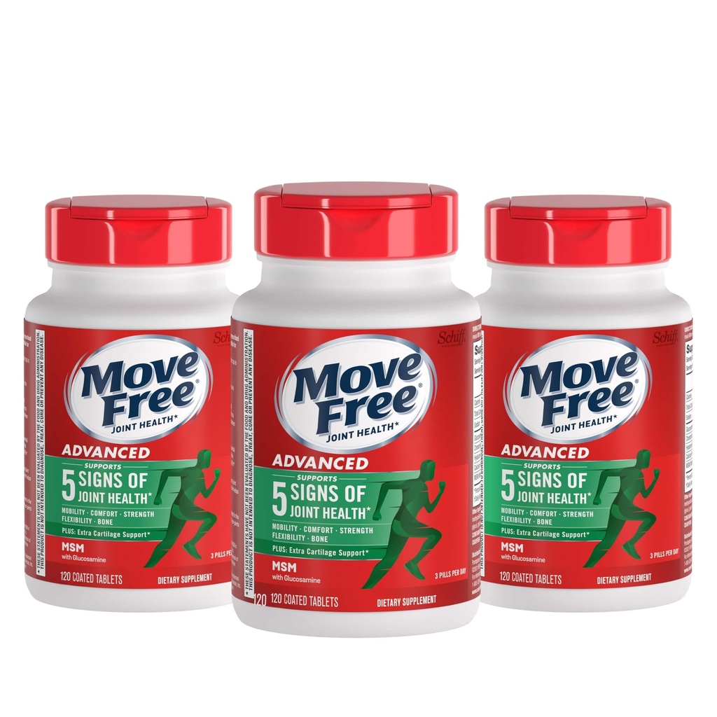 Bewegen Sie Free Advanced Glucosamine Chondroitin MSM Joint Support Supplement, unterstützt Mobilität Komfort Stärke Flexibilität & Knochen - 120 Count (Pack von 3)