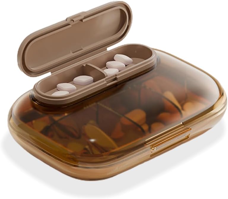 Small 7 Day Pill Case, Kompakte Wöchentliche Vitamin Box, Portable Travel Pill Dispenser, Stylish Medications & Supplements Organizer (Braun)