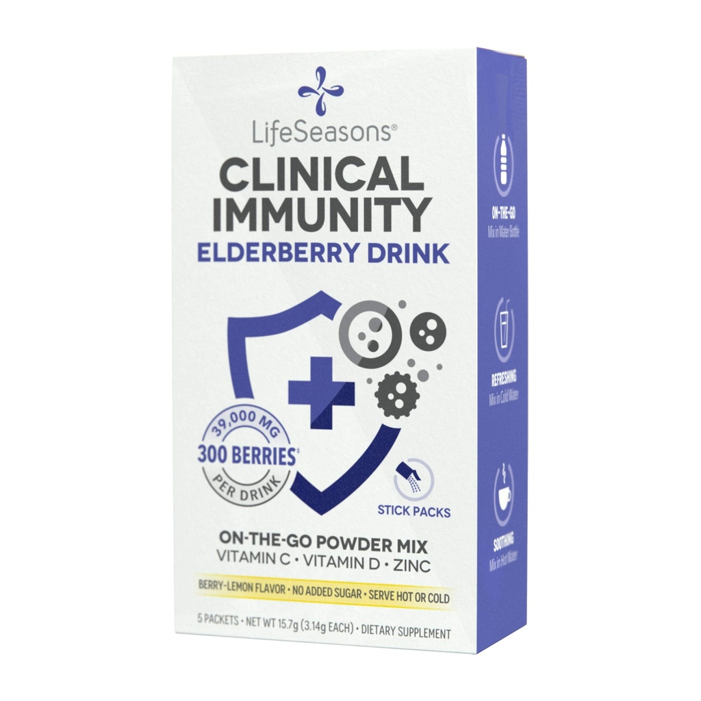 LifeSeasons Klinische Immunität - Elderberry Drink Mix - Schützt und kämpft für gesunde Immunreaktion - Immunität Booster - 3X besser als Vitamin C - Servieren Sie heiß oder kalt - Vitamin C + D + Zink - (5 Pack)
